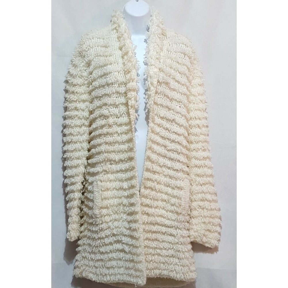 Vintage 80s Clovis Ruffin Shag Cardigan Sweater Coat Womens Medium Open Long - Picture 6 of 13
